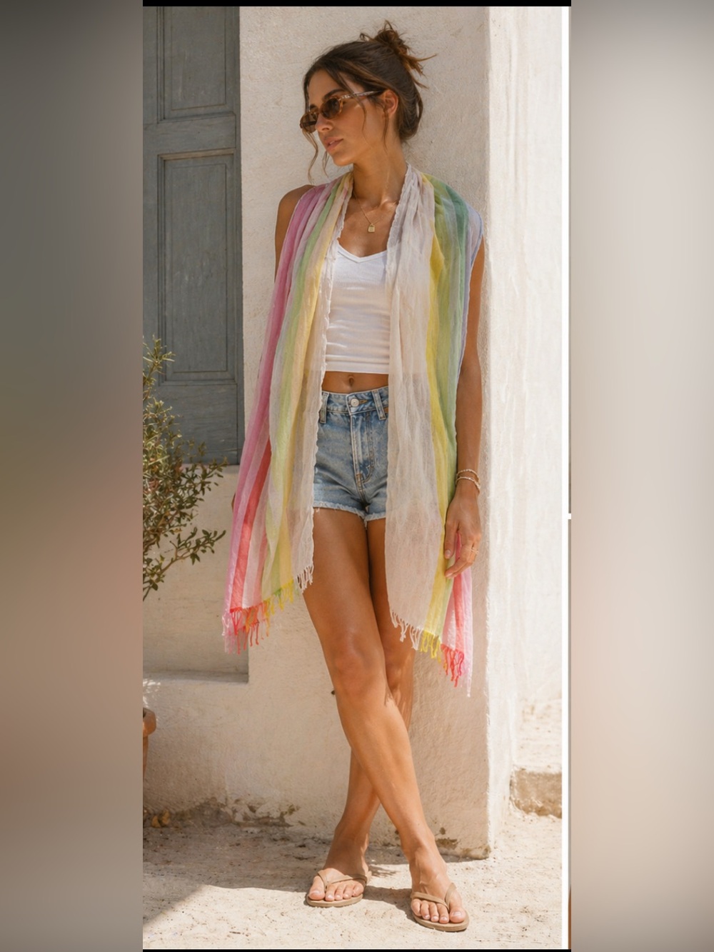 Echo Multi Colored Lightweight Striped Raw Hem Blanket Scarf